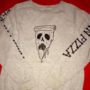 Long sleeve Gray shirt “rest in pizza”